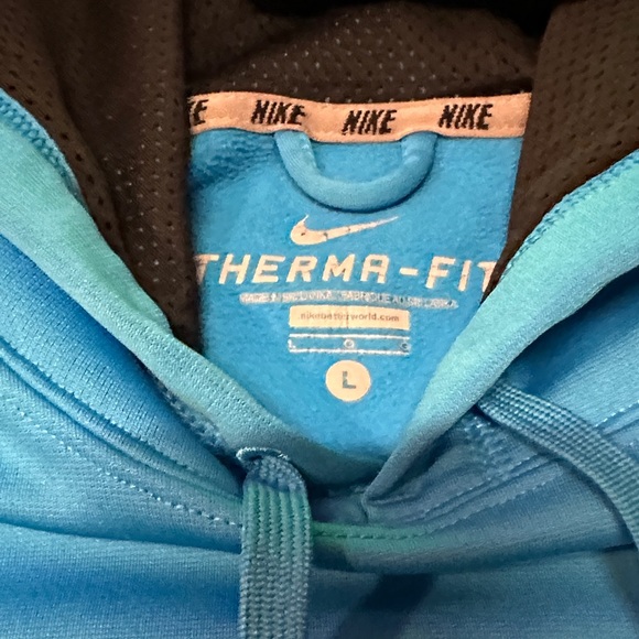 Nike Mens Therma Fit Pullover Hoodie Sweatshirt Blue Black Swoosh Logo Size L - Picture 3 of 10